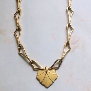 Vintage Monet Gold Tone Enamel Leaf Choker Necklace